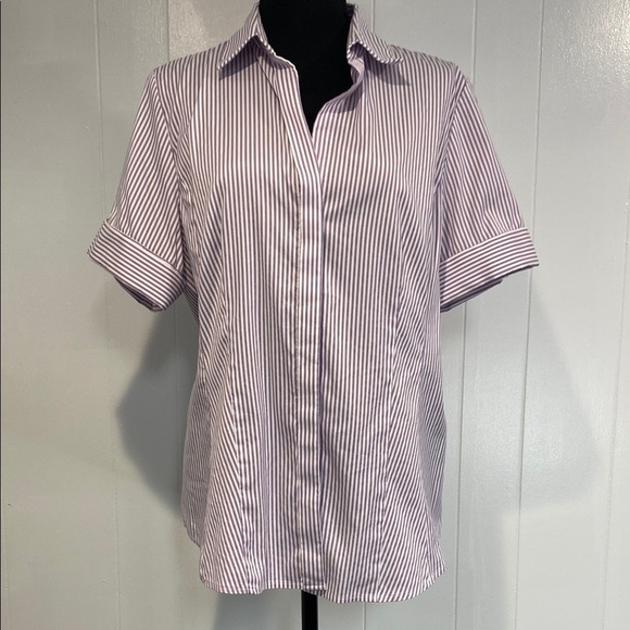 Ann Taylor Shirt Button Down Cuffed Sleeves Striped Tailored Purple Size 14 - Picture 8 of 14